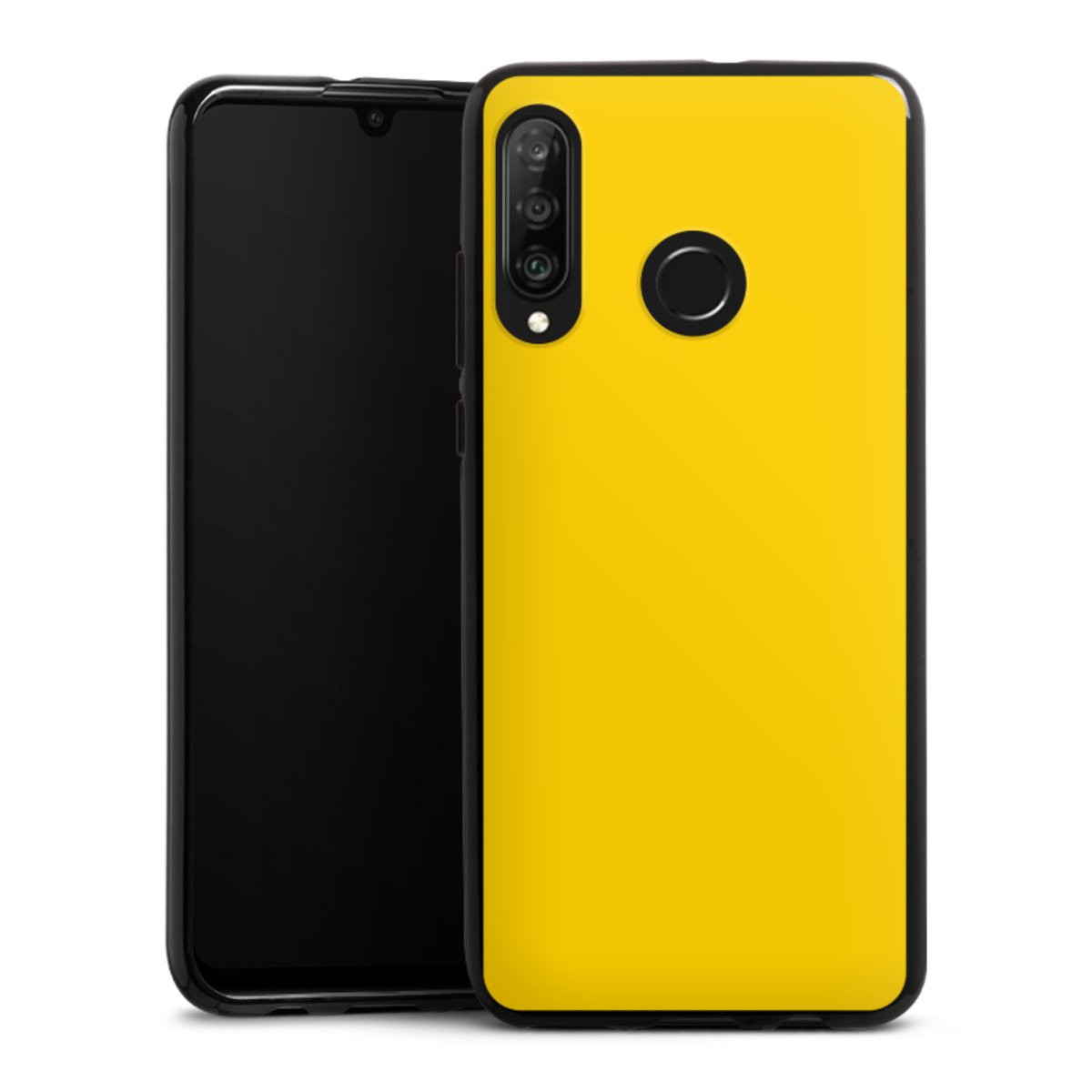 Huawei P30 Lite Handy Silikon Hülle Case schwarz Handyhülle Yellow Unicoloured Colour