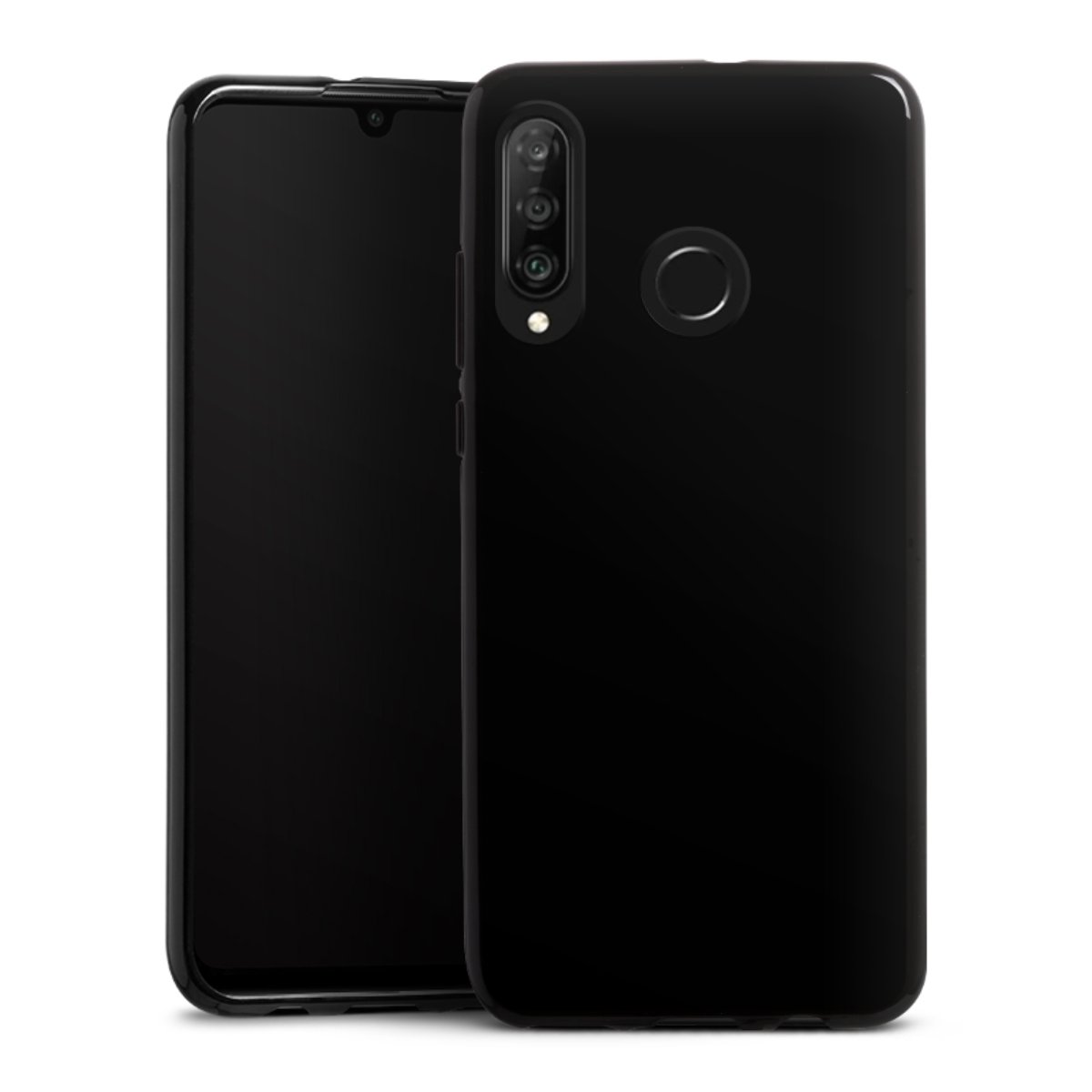 Huawei P30 Lite Handy Silikon Hülle Case schwarz Handyhülle Black Colour Unicoloured