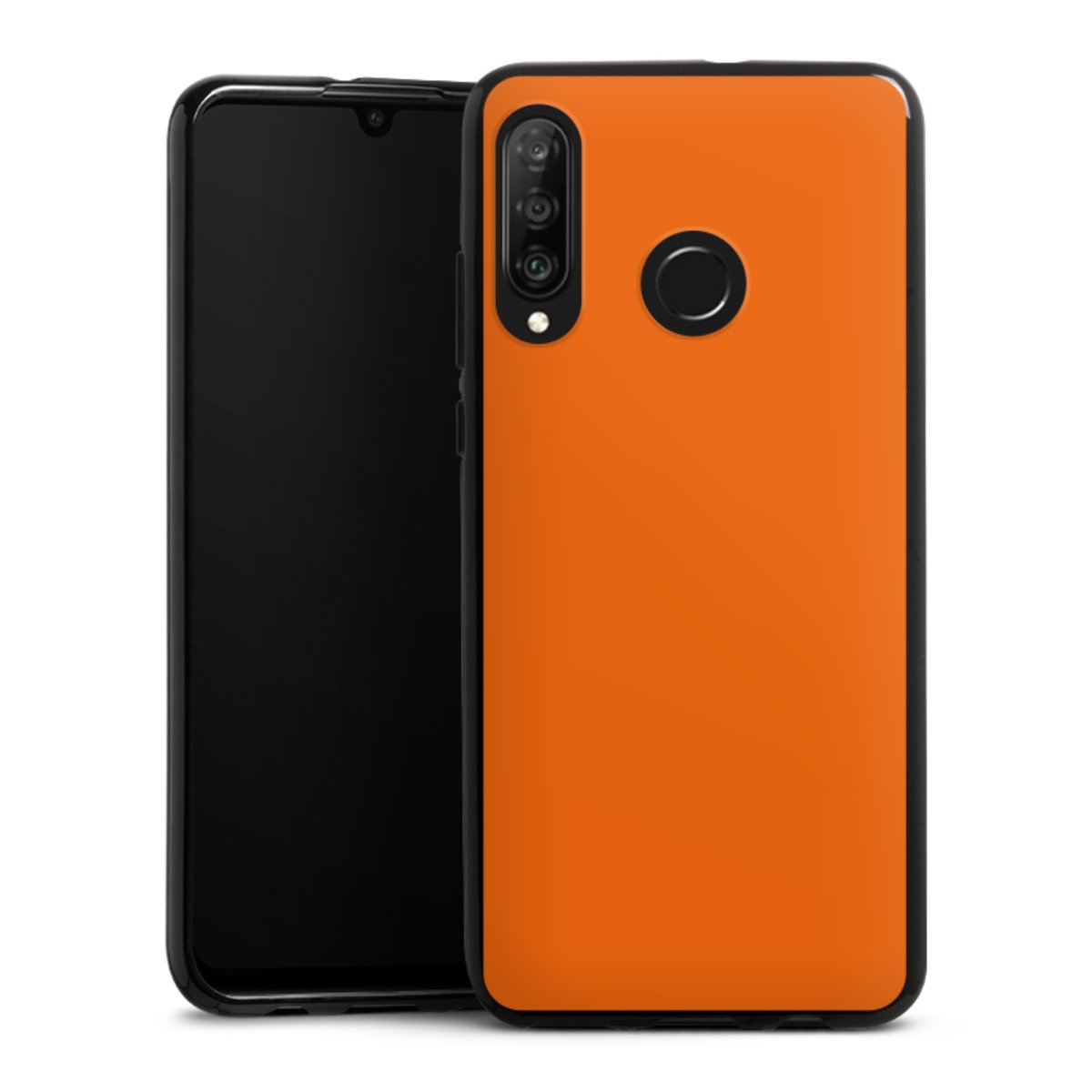 Huawei P30 Lite Handy Silikon Hülle Case schwarz Handyhülle Orange Colour Unicoloured