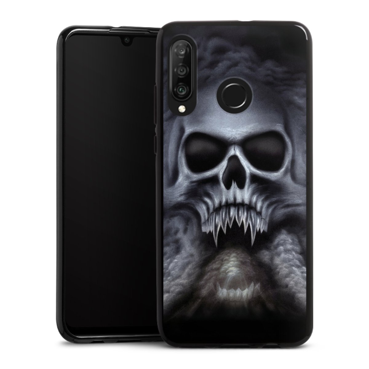 Huawei P30 Lite Handy Silikon Hülle Case schwarz Handyhülle Totenkopf Skull