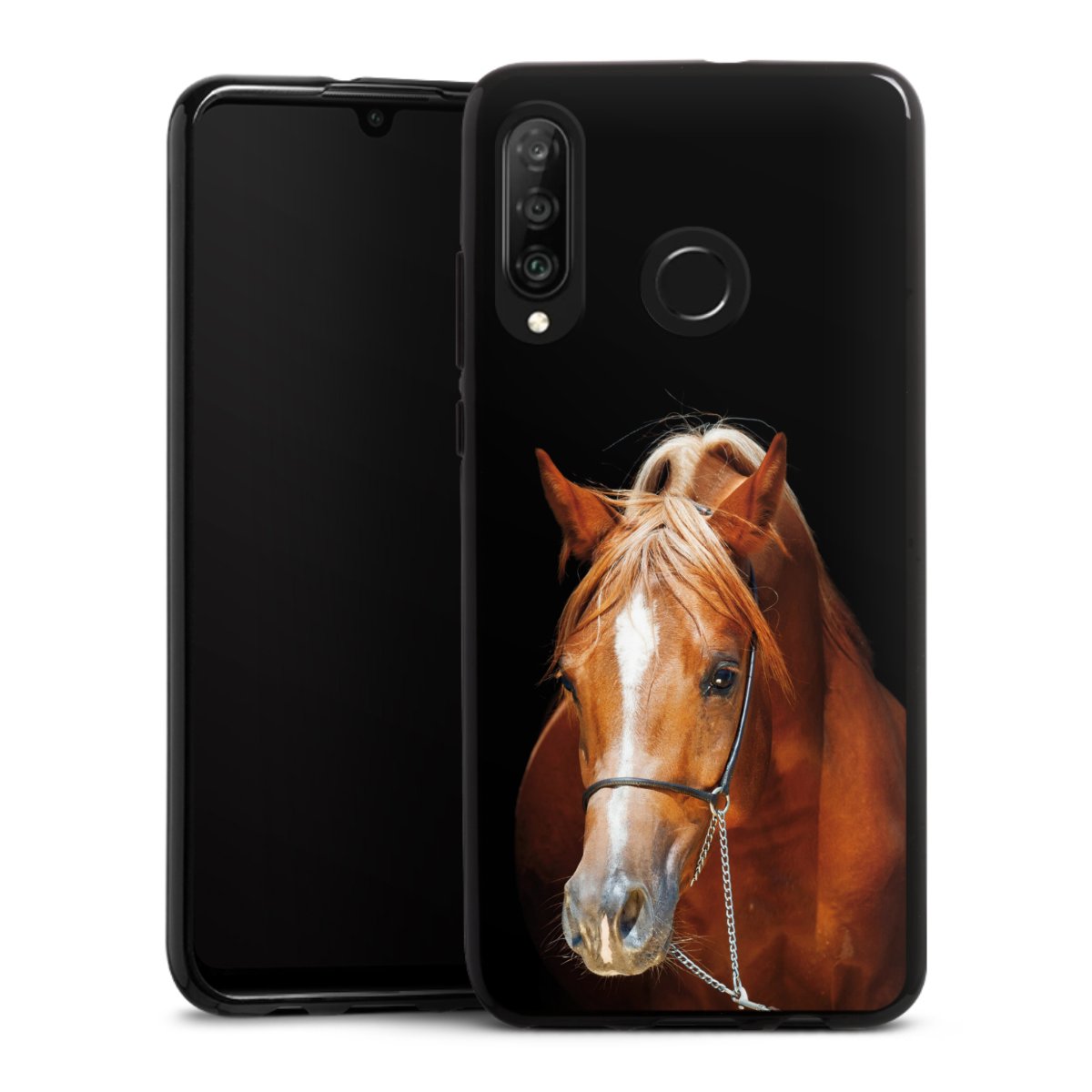 Huawei P30 Lite Handy Silikon Hülle Case schwarz Handyhülle Mare Horse Hobby