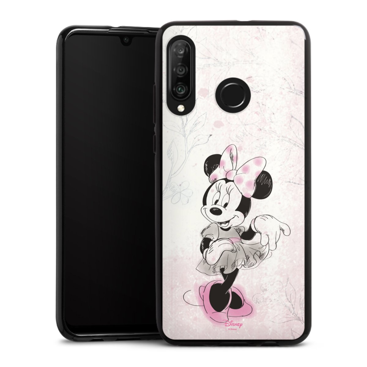 Huawei P30 Lite Handy Silikon Hülle Case schwarz Handyhülle Disney Minnie Mouse Vintage