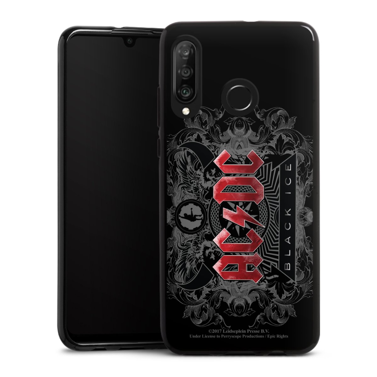 Huawei P30 Lite Handy Silikon Hülle Case schwarz Handyhülle Merchandise Black Ice Acdc