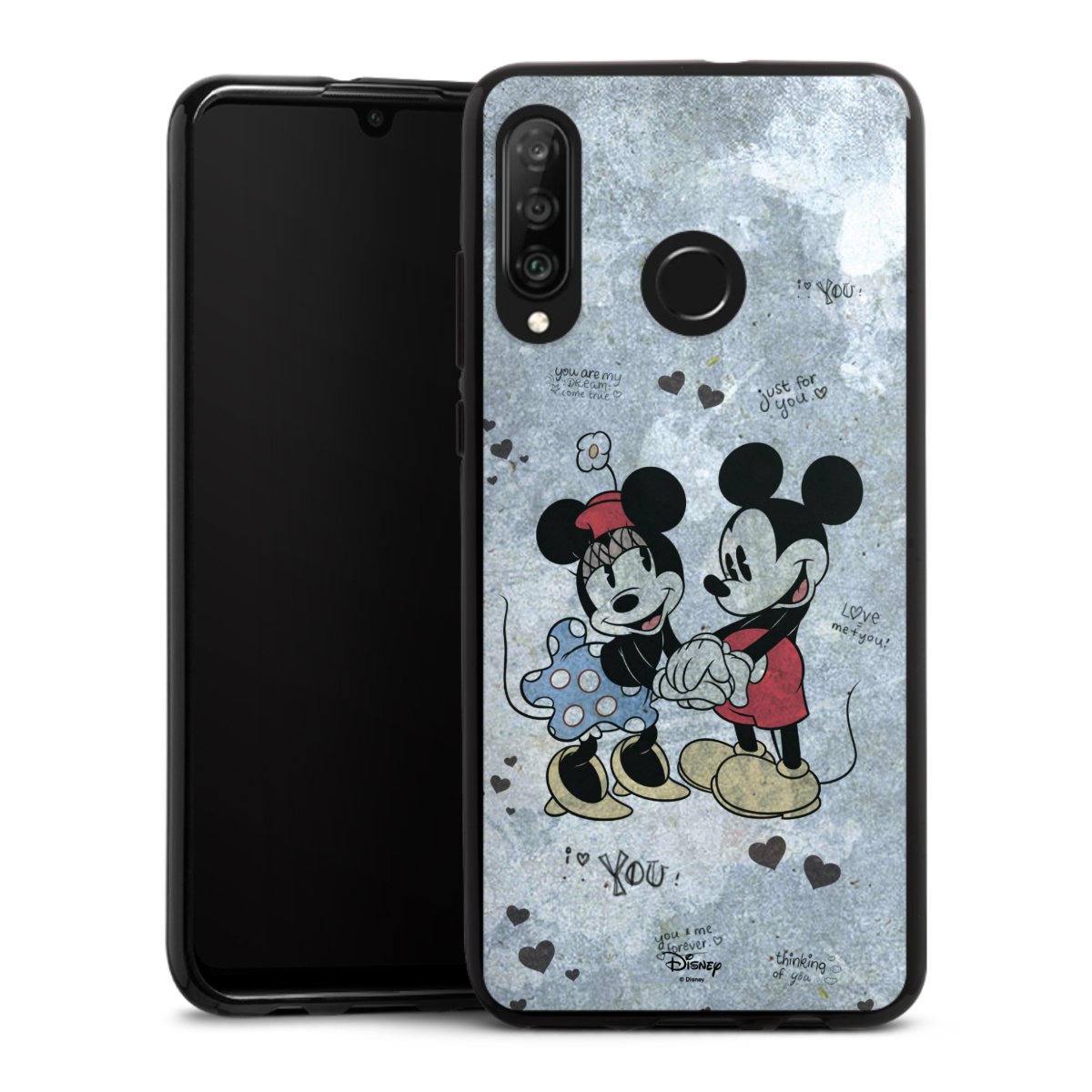 Huawei P30 Lite Handy Silikon Hülle Case schwarz Handyhülle Mickey & Minnie Mouse Vintage Disney