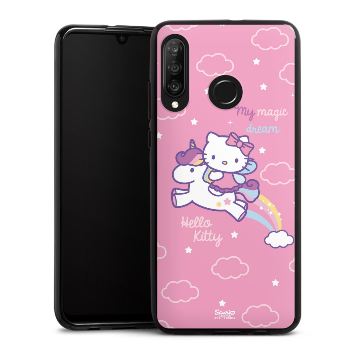 Huawei P30 Lite Handy Silikon Hülle Case schwarz Handyhülle Einhorn Official Licensed Product Hello Kitty