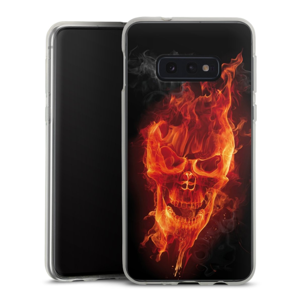 Galaxy S10e Handy Silikon Hülle Case transparent Handyhülle Totenkopf Skull Fire Silikon Case