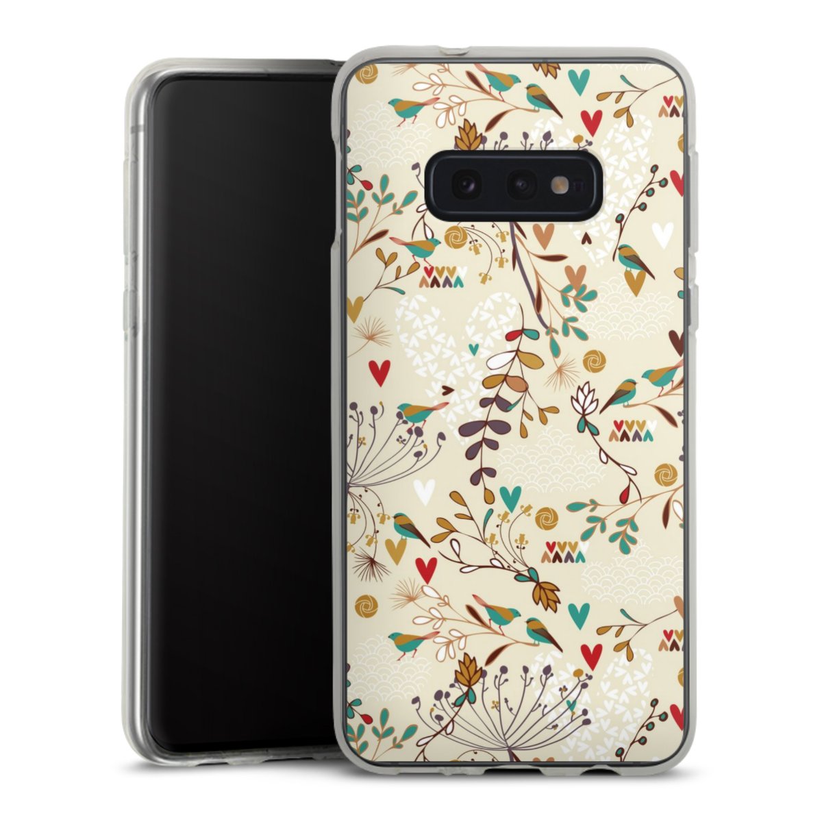 Galaxy S10e Handy Silikon Hülle Case transparent Handyhülle Bird Flowers Retro Silikon Case