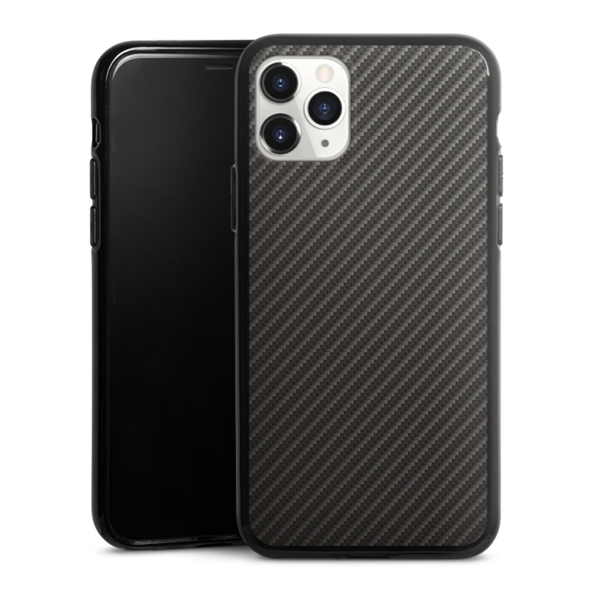 iPhone 11 Pro Handy Silikon Hülle Case schwarz Handyhülle Metallic Look Carbon Muster