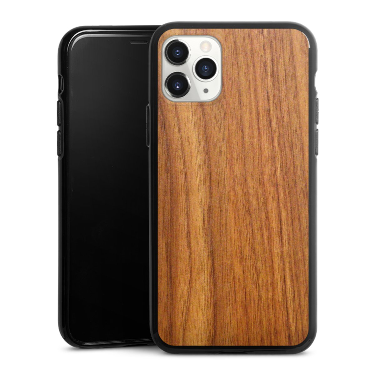 iPhone 11 Pro Handy Silikon Hülle Case schwarz Handyhülle Wood Larch Wooden Look