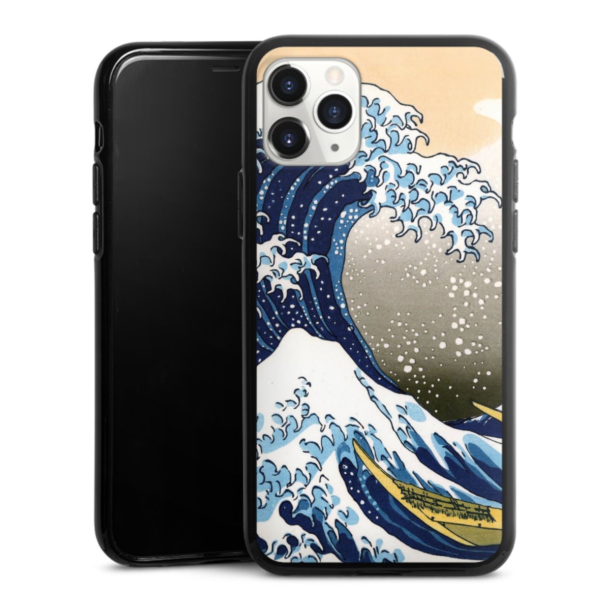 iPhone 11 Pro Handy Silikon Hülle Case schwarz Handyhülle Kunst Katsushika Hokusai Die Große Welle Vor Kanagawa