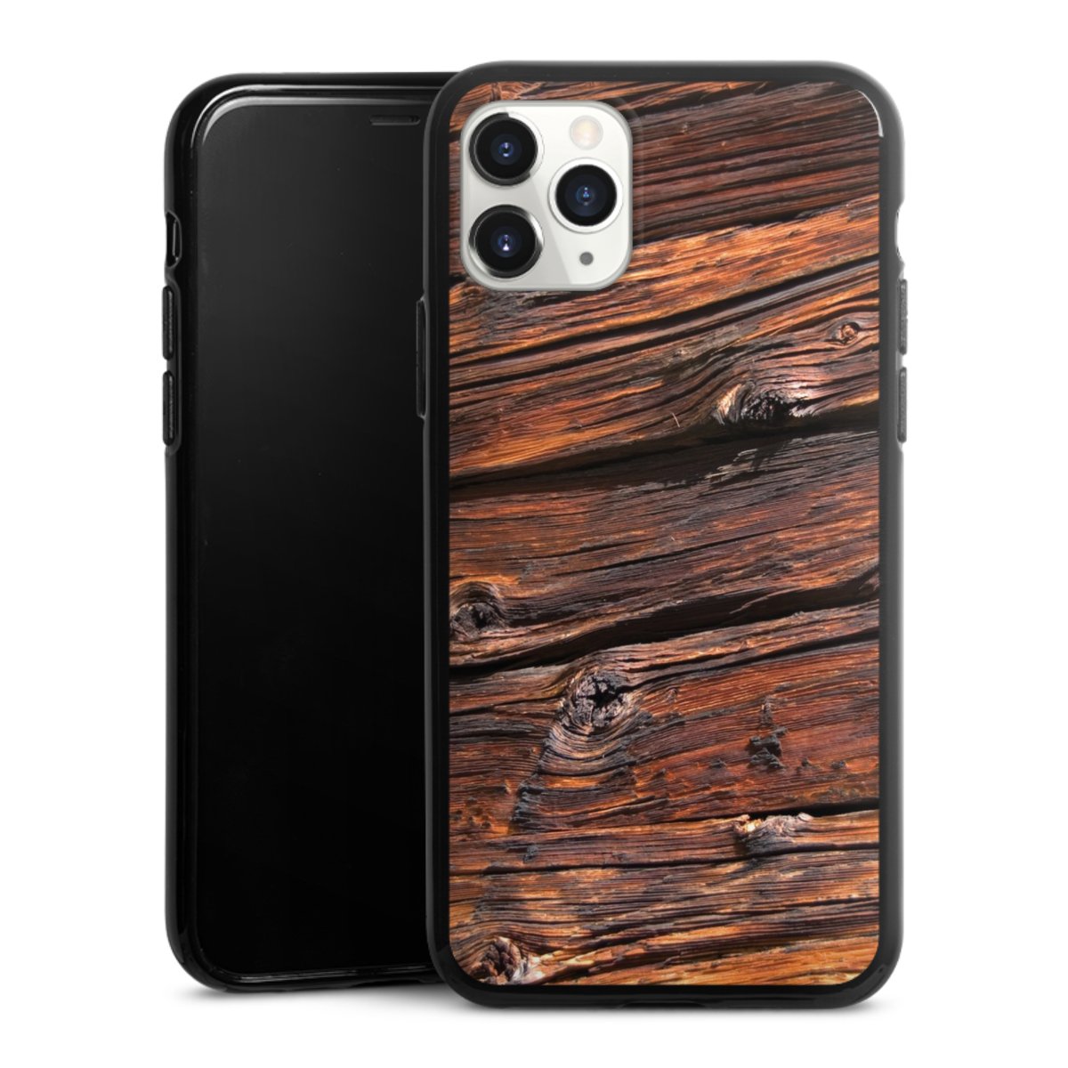 iPhone 11 Pro Handy Silikon Hülle Case schwarz Handyhülle Beams Wooden Look Wood