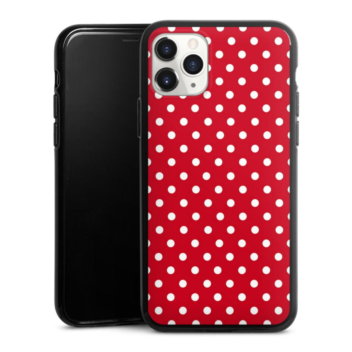 iPhone 11 Pro Handy Silikon Hülle Case schwarz Handyhülle Points Polka Dots Retro