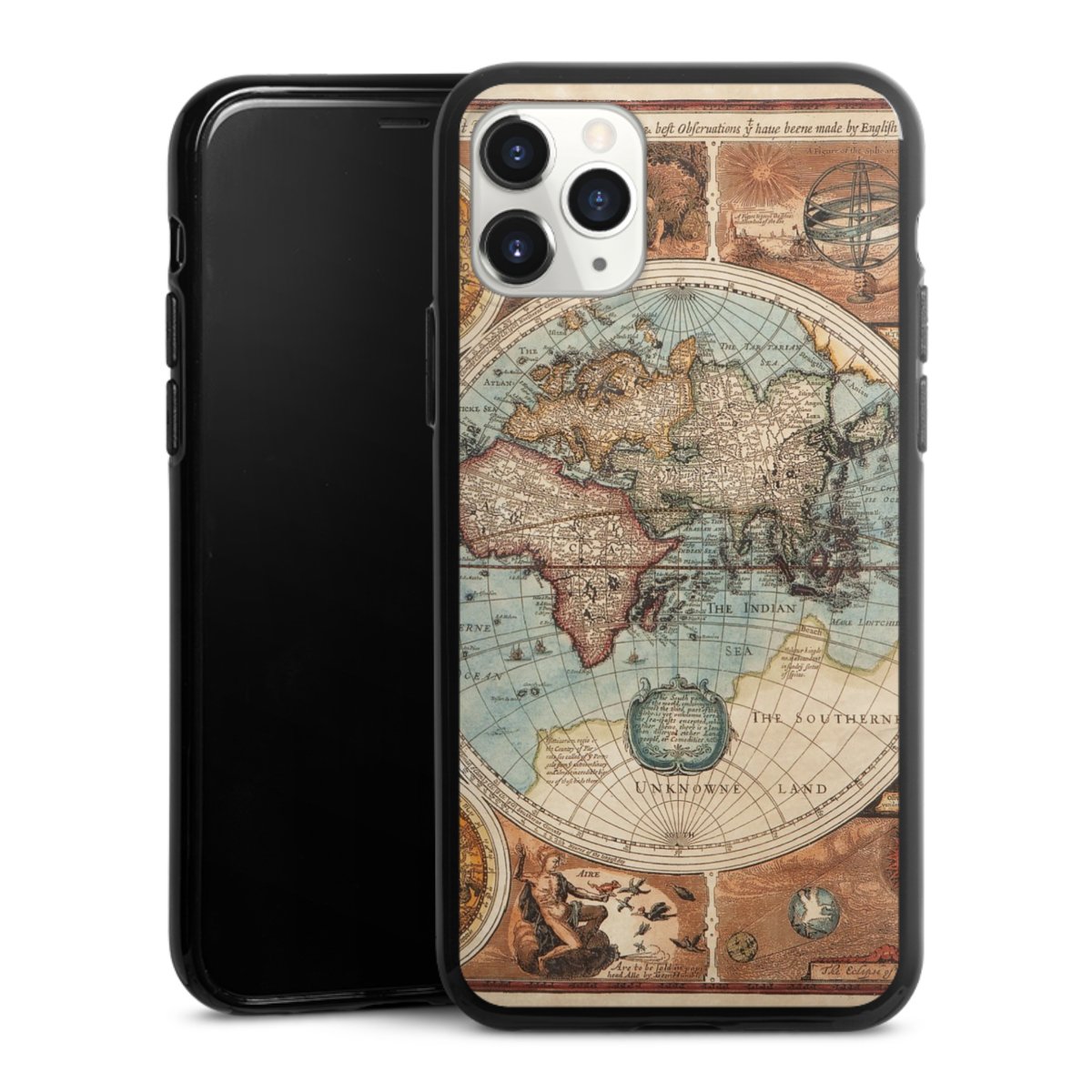 iPhone 11 Pro Handy Silikon Hülle Case schwarz Handyhülle World Map Vintage Map