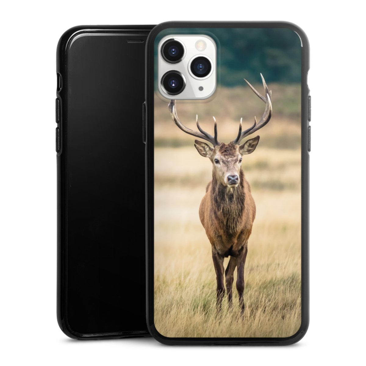 iPhone 11 Pro Handy Silikon Hülle Case schwarz Handyhülle Deer Meadow Forrest