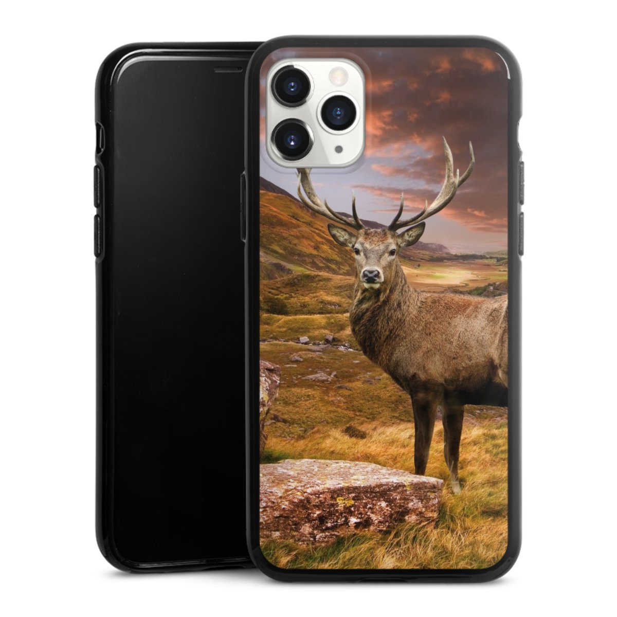 iPhone 11 Pro Handy Silikon Hülle Case schwarz Handyhülle Meadow Mountain Deer