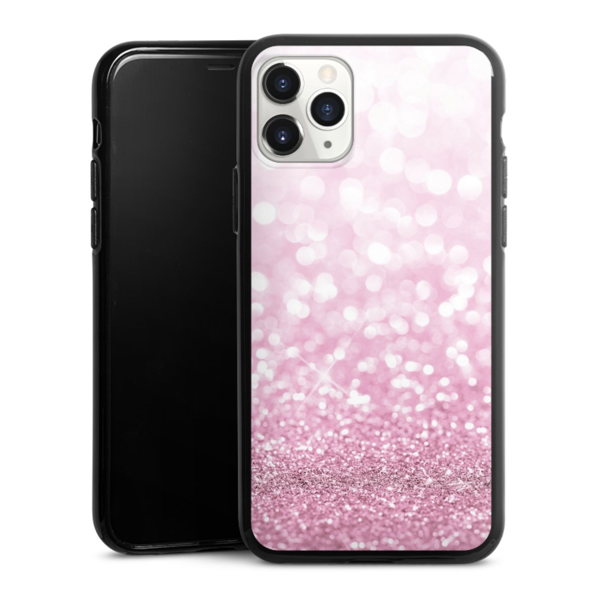 iPhone 11 Pro Handy Silikon Hülle Case schwarz Handyhülle Glitzer Pink Shine