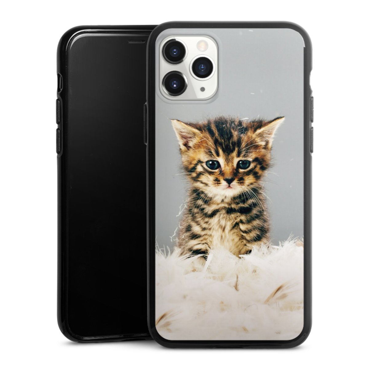 iPhone 11 Pro Handy Silikon Hülle Case schwarz Handyhülle Cat Feather Pet