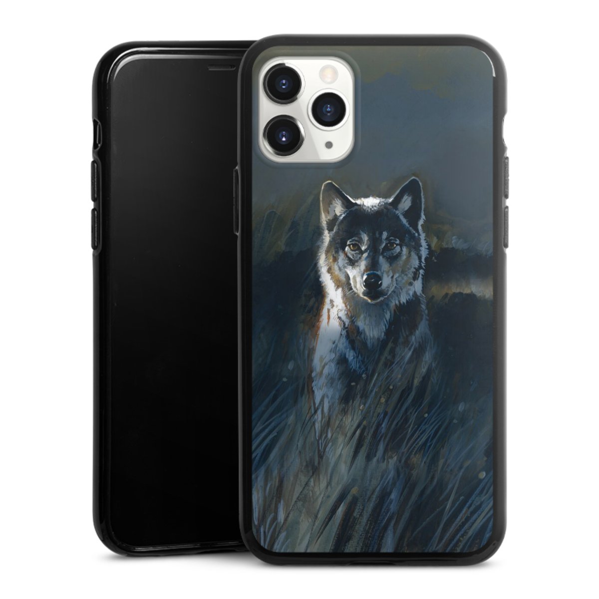 iPhone 11 Pro Handy Silikon Hülle Case schwarz Handyhülle Nature Wolf Painting