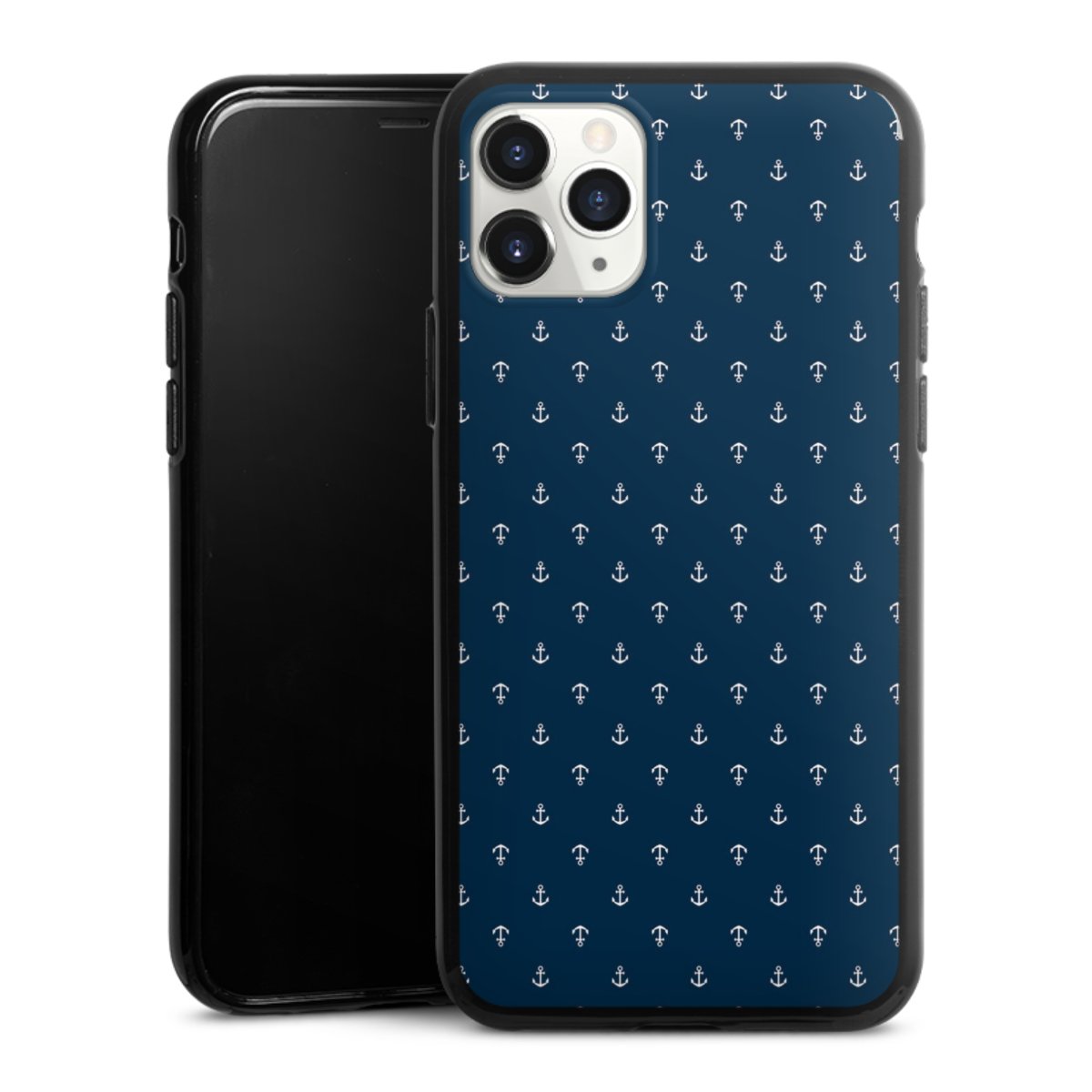 iPhone 11 Pro Handy Silikon Hülle Case schwarz Handyhülle Muster Anchor Sail