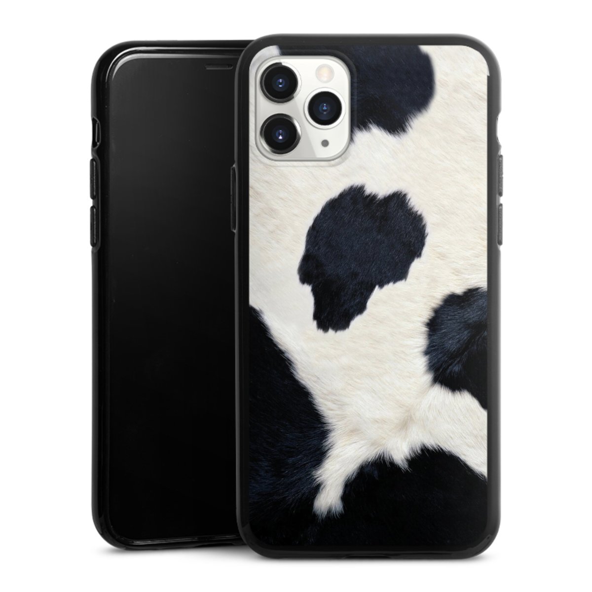 iPhone 11 Pro Handy Silikon Hülle Case schwarz Handyhülle Animal Look Animal Print Cow Skin