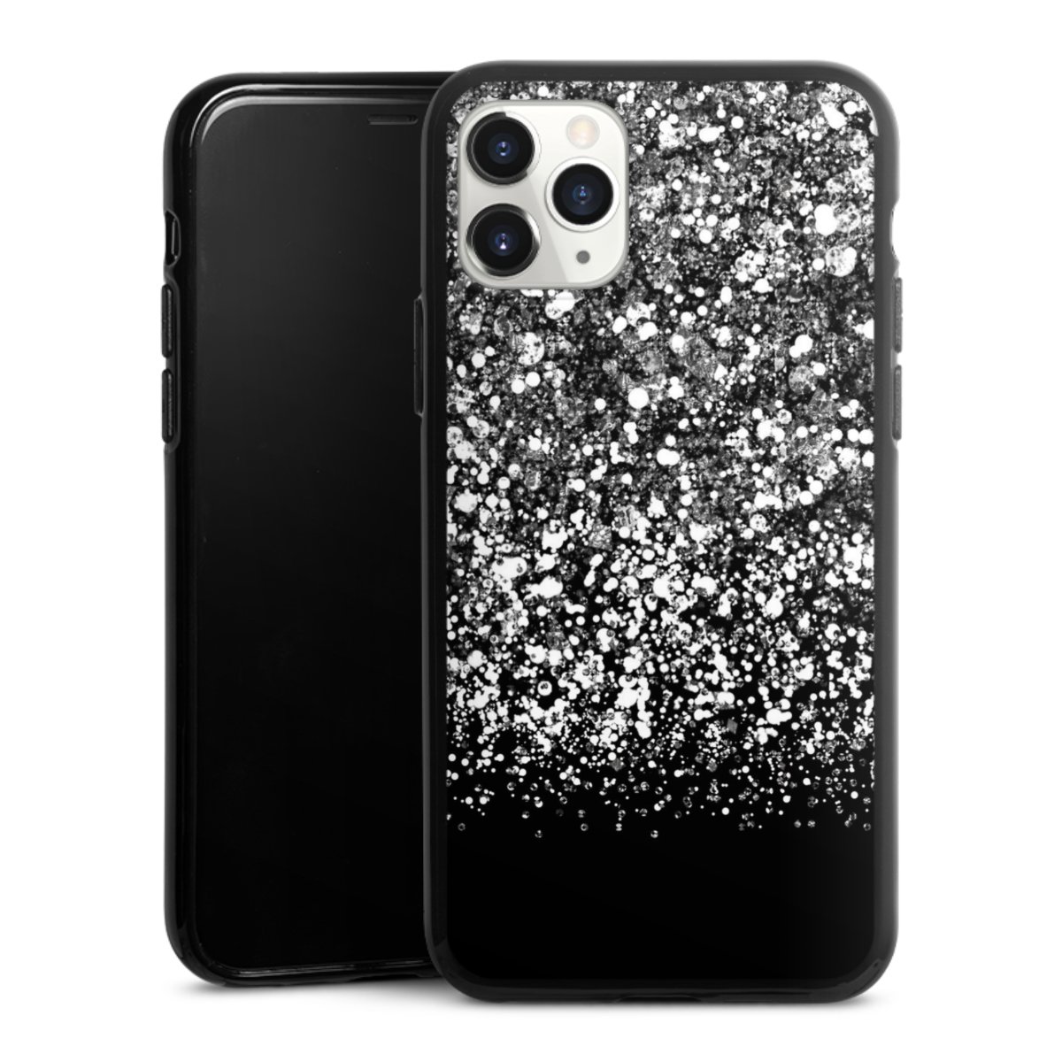 iPhone 11 Pro Handy Silikon Hülle Case schwarz Handyhülle Glitzer Snowflake Muster