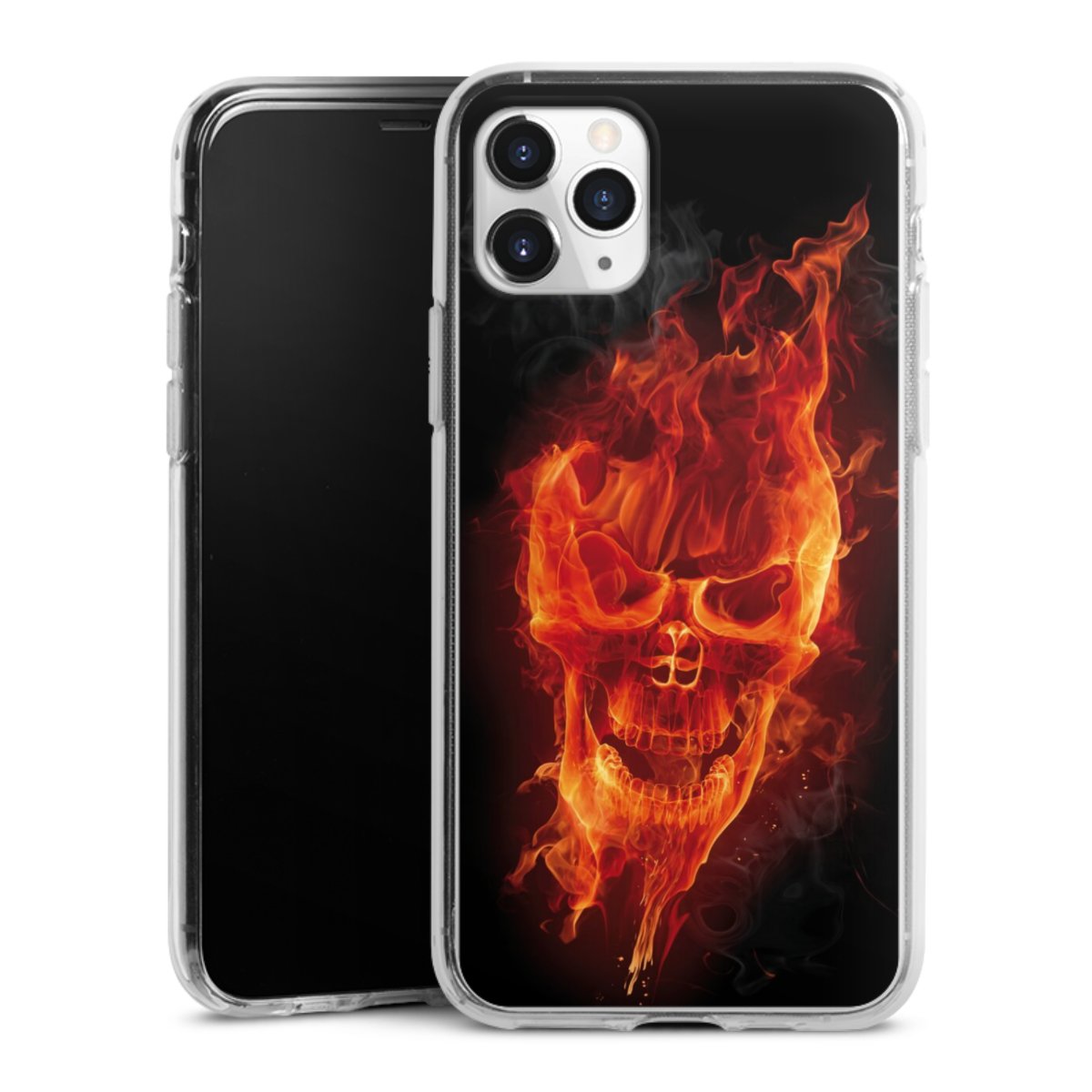 iPhone 11 Pro Handy Silikon Hülle Case transparent Handyhülle Totenkopf Skull Fire Silikon Case