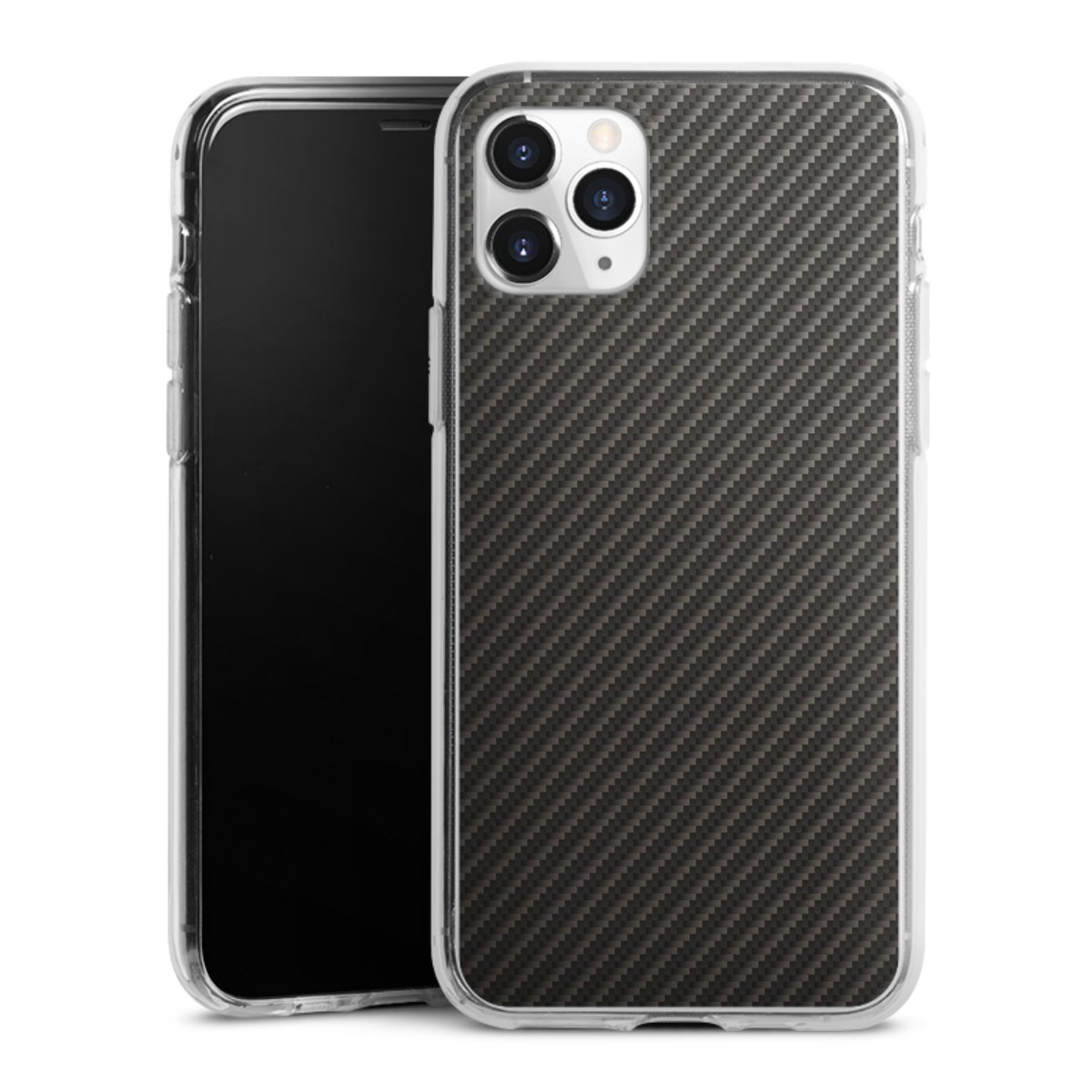 iPhone 11 Pro Handy Silikon Hülle Case transparent Handyhülle Metallic Look Carbon Muster Silikon Case