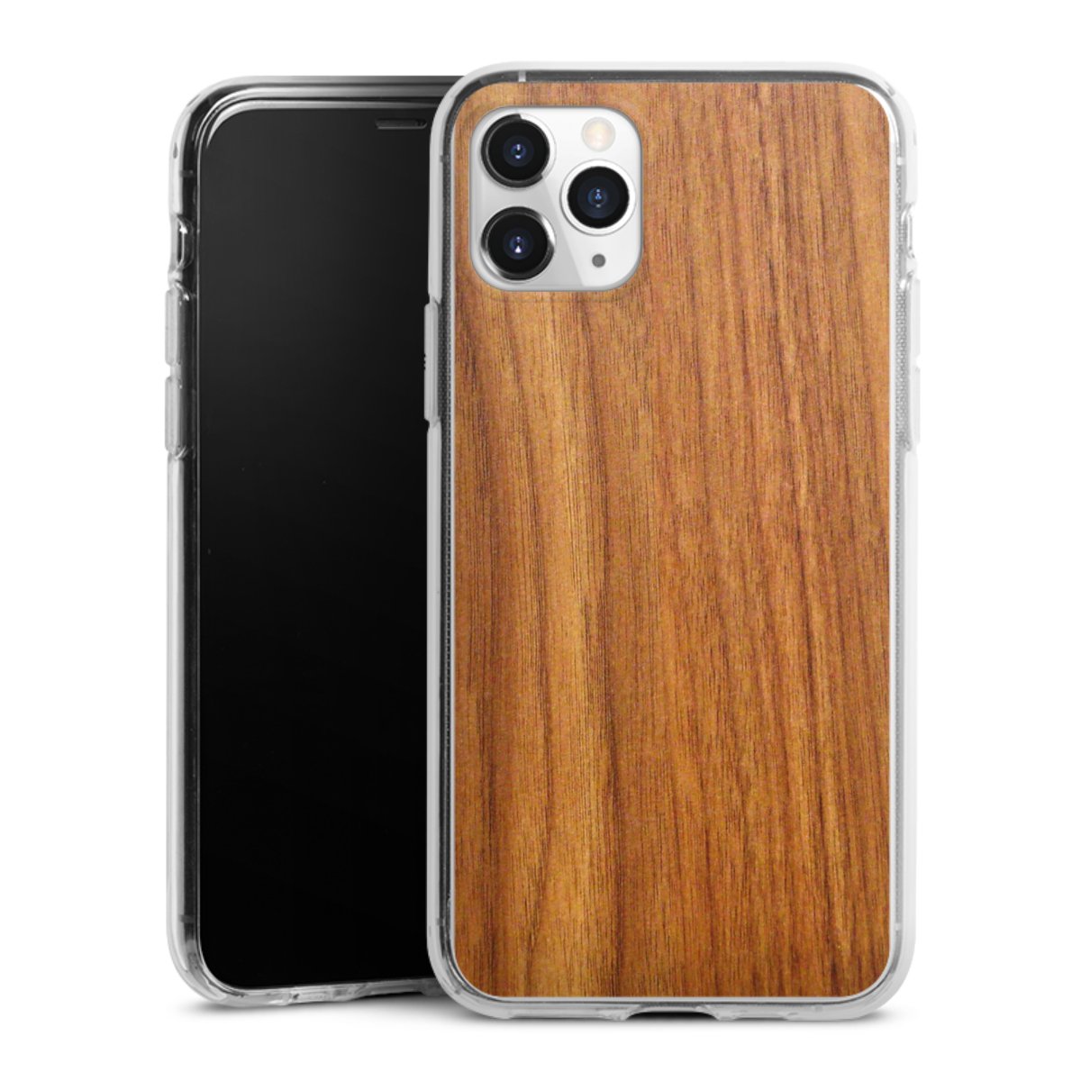 iPhone 11 Pro Handy Silikon Hülle Case transparent Handyhülle Wood Larch Wooden Look Silikon Case