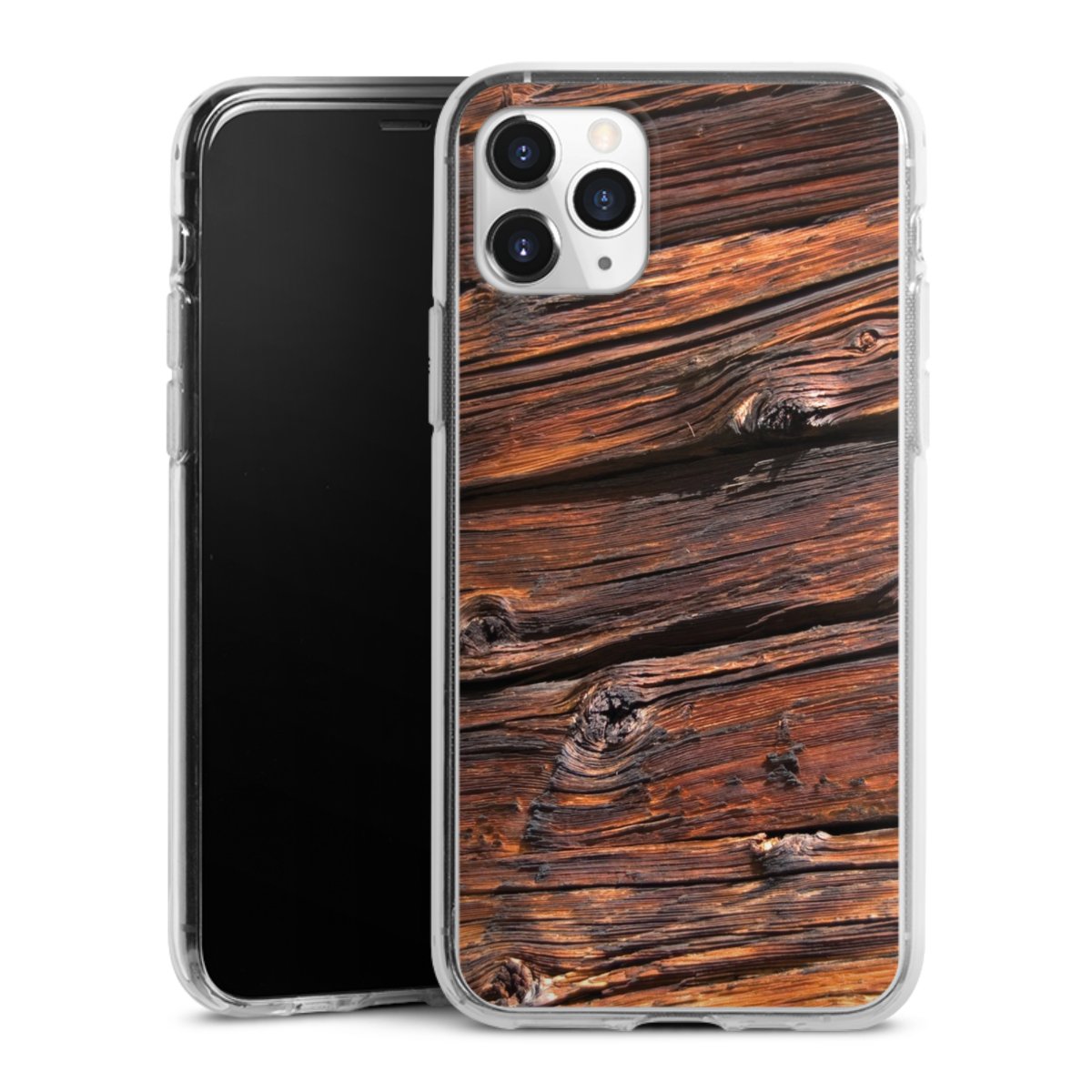 iPhone 11 Pro Handy Silikon Hülle Case transparent Handyhülle Beams Wooden Look Wood Silikon Case