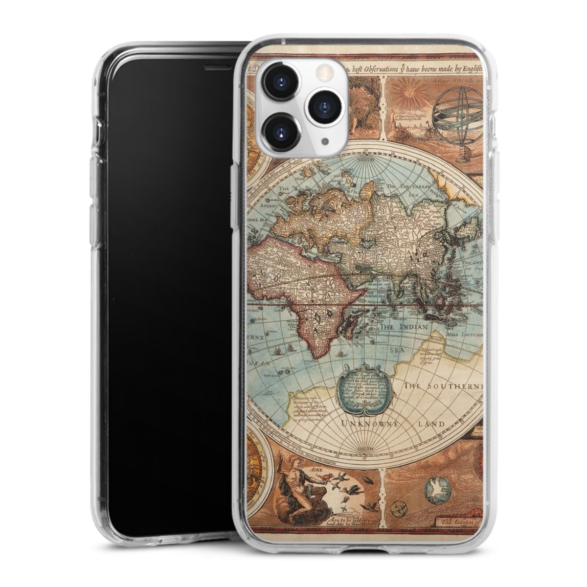 iPhone 11 Pro Handy Silikon Hülle Case transparent Handyhülle World Map Vintage Map Silikon Case