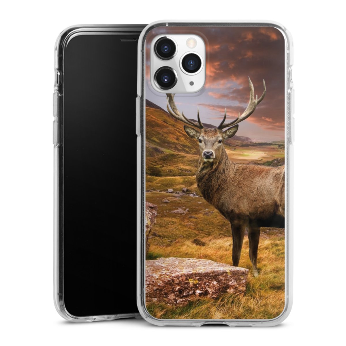 iPhone 11 Pro Handy Silikon Hülle Case transparent Handyhülle Meadow Mountain Deer Silikon Case