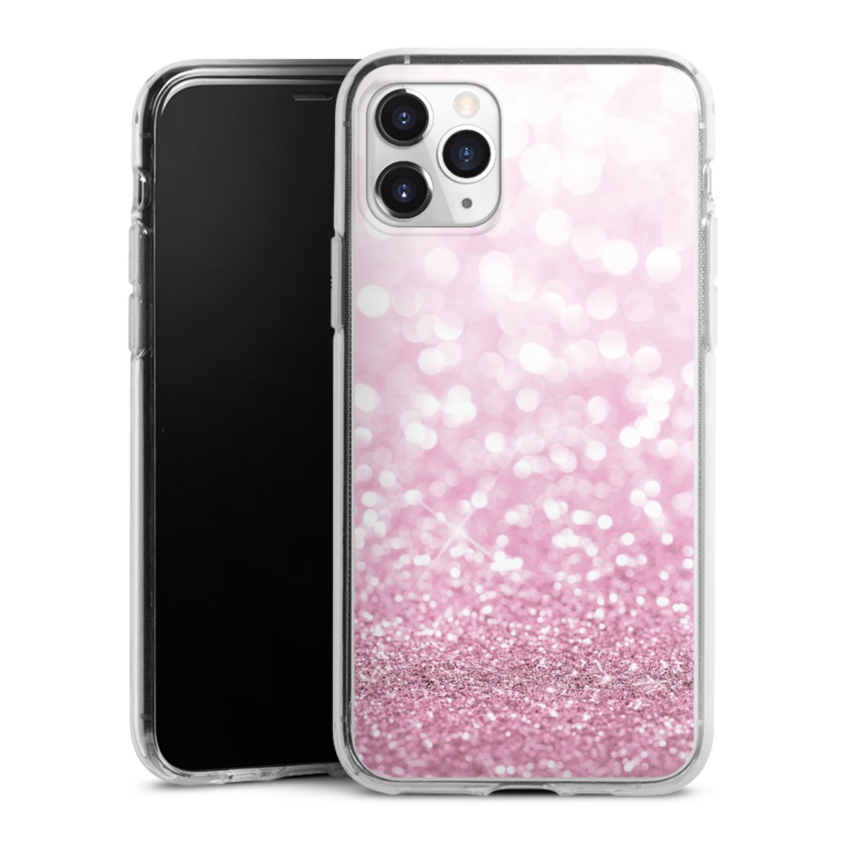 iPhone 11 Pro Handy Silikon Hülle Case transparent Handyhülle Glitzer Pink Shine Silikon Case