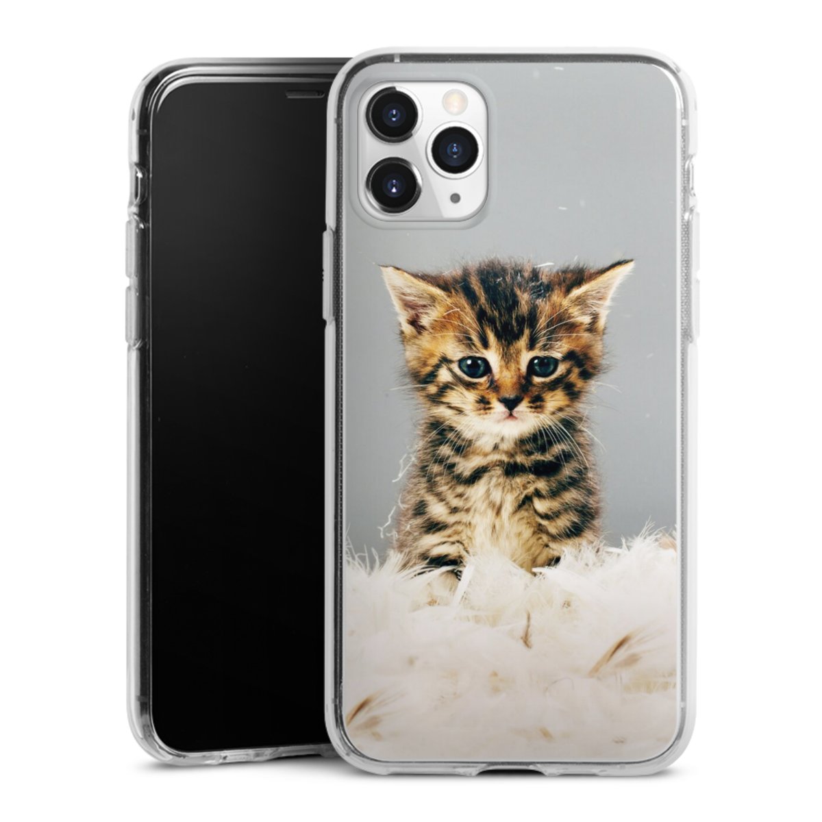 iPhone 11 Pro Handy Silikon Hülle Case transparent Handyhülle Cat Feather Pet Silikon Case