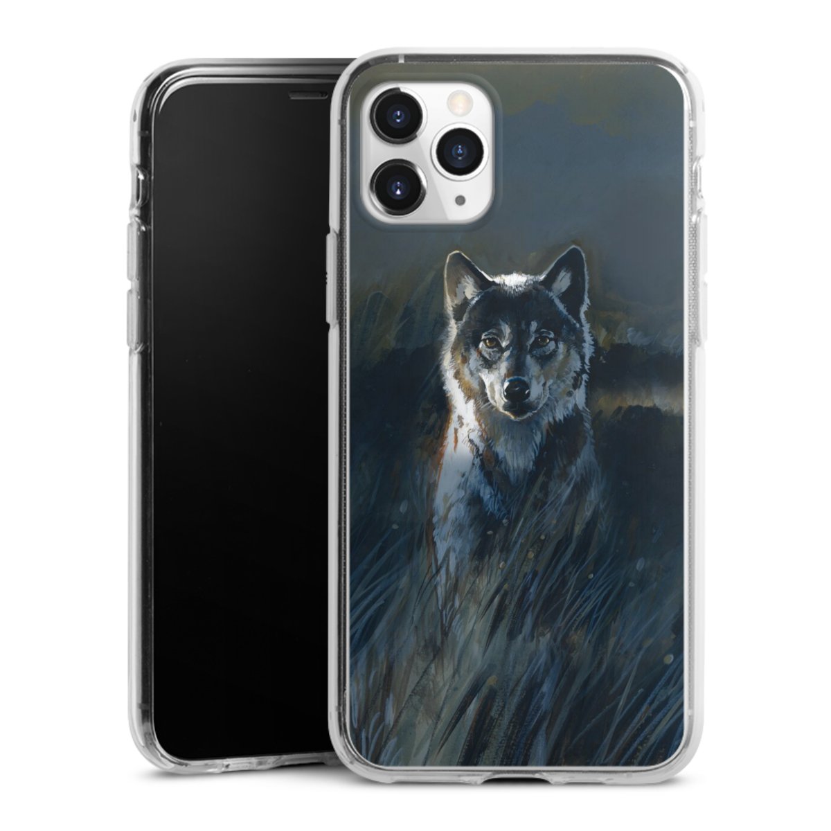 iPhone 11 Pro Handy Silikon Hülle Case transparent Handyhülle Nature Wolf Painting Silikon Case