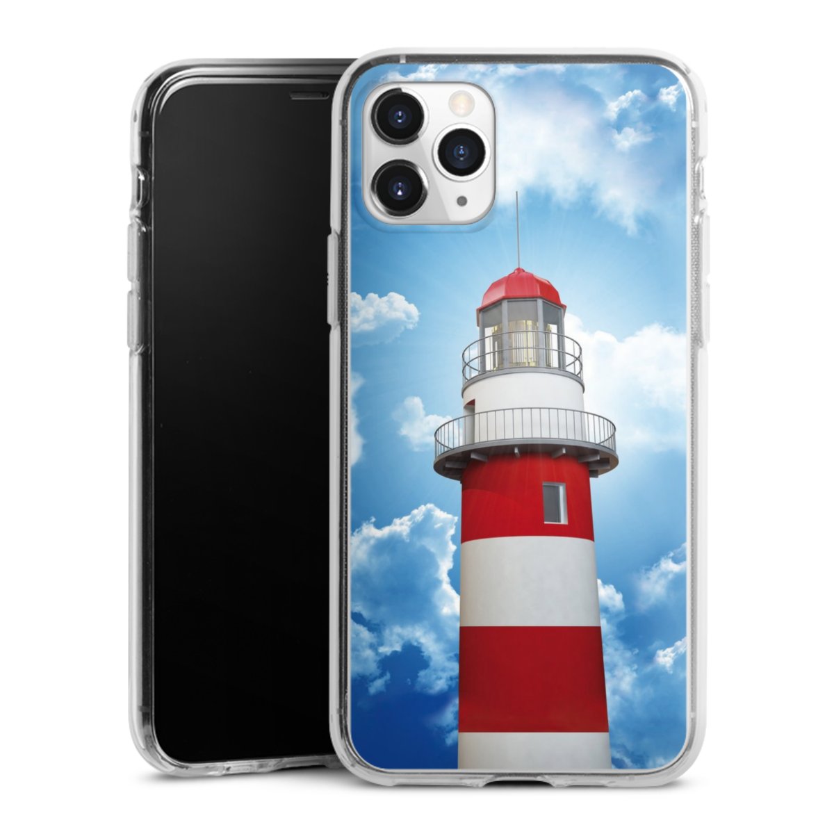 iPhone 11 Pro Handy Silikon Hülle Case transparent Handyhülle Lighthouse Sky Cloud Silikon Case