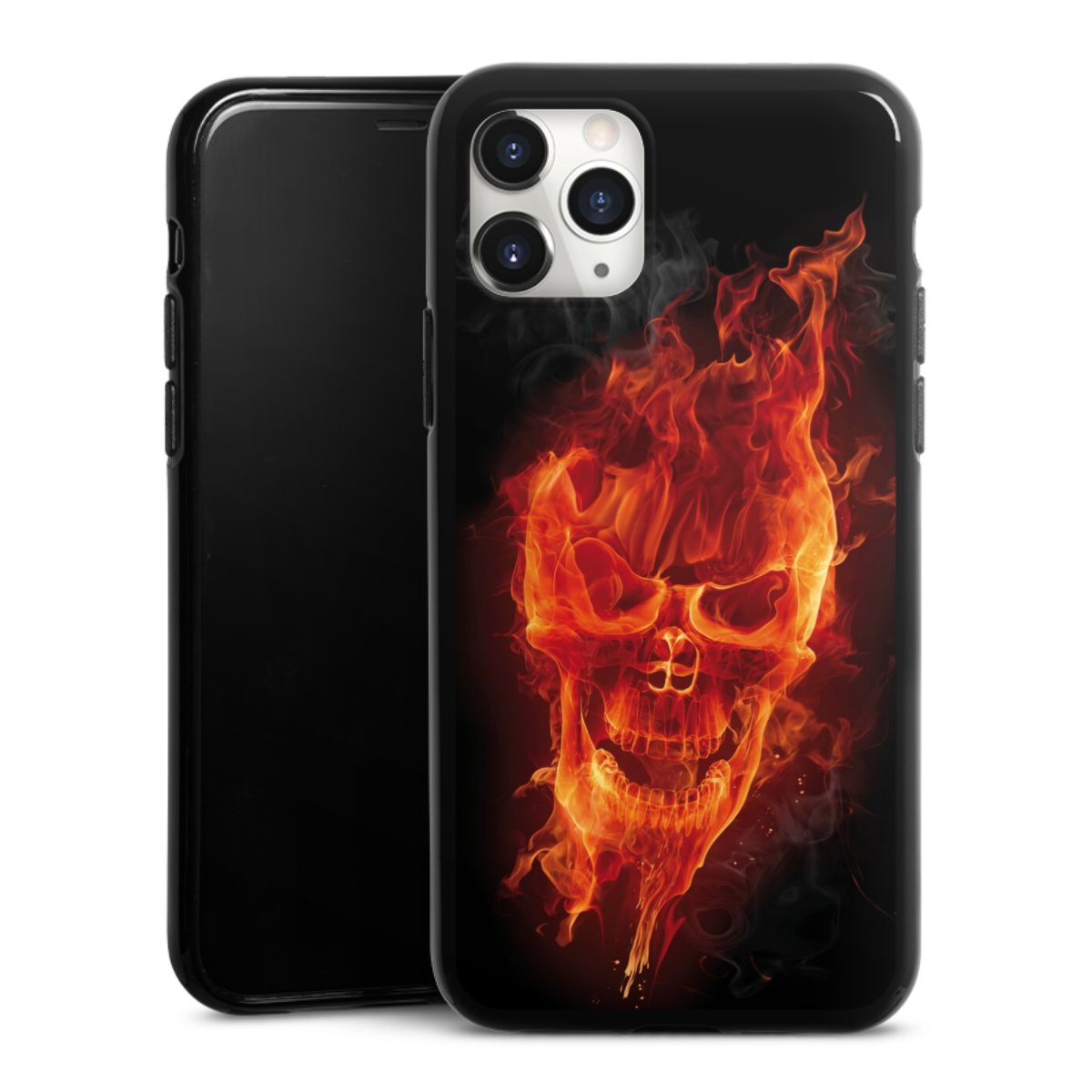 iPhone 11 Pro Max Handy Silikon Hülle Case schwarz Handyhülle Totenkopf Skull Fire