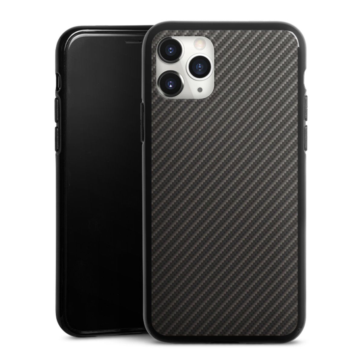 iPhone 11 Pro Max Handy Silikon Hülle Case schwarz Handyhülle Metallic Look Carbon Muster