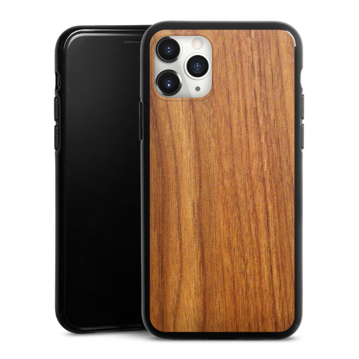 iPhone 11 Pro Max Handy Silikon Hülle Case schwarz Handyhülle Wood Larch Wooden Look