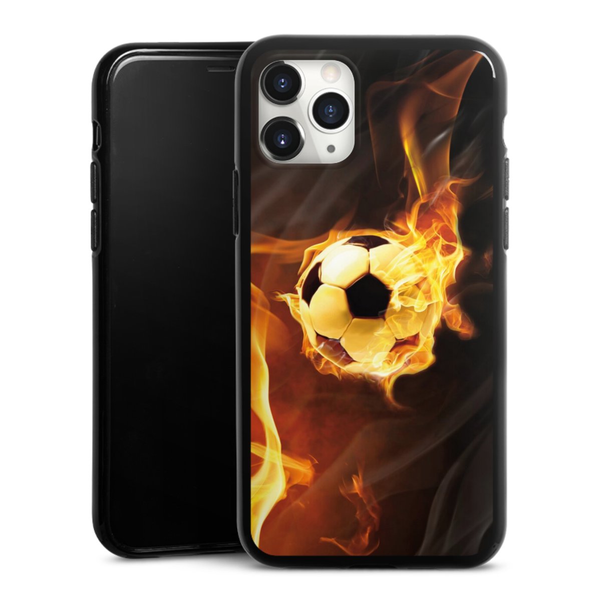 iPhone 11 Pro Max Handy Silikon Hülle Case schwarz Handyhülle Ball Fire Soccer