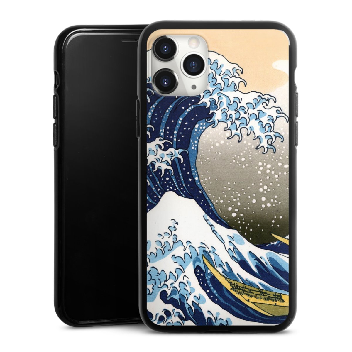 iPhone 11 Pro Max Handy Silikon Hülle Case schwarz Handyhülle Kunst Katsushika Hokusai Die Große Welle Vor Kanagawa