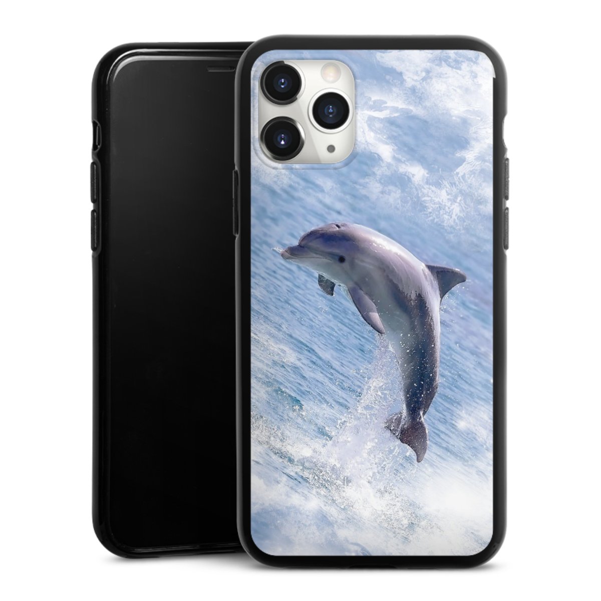 iPhone 11 Pro Max Handy Silikon Hülle Case schwarz Handyhülle Dolphin Ocean Wale