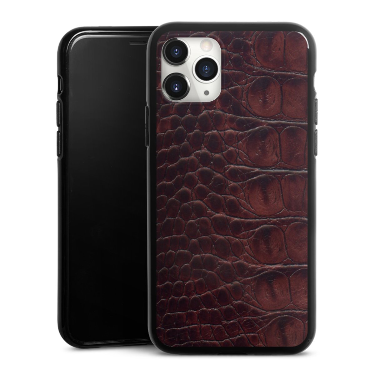 iPhone 11 Pro Max Handy Silikon Hülle Case schwarz Handyhülle Crocodile Animal Print Leather