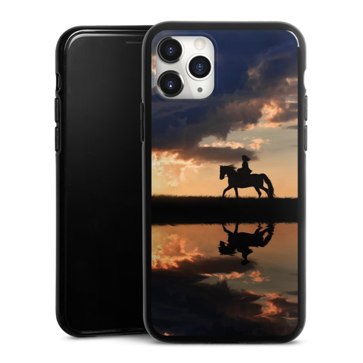 iPhone 11 Pro Max Handy Silikon Hülle Case schwarz Handyhülle Horse Sunset Horseback Riding