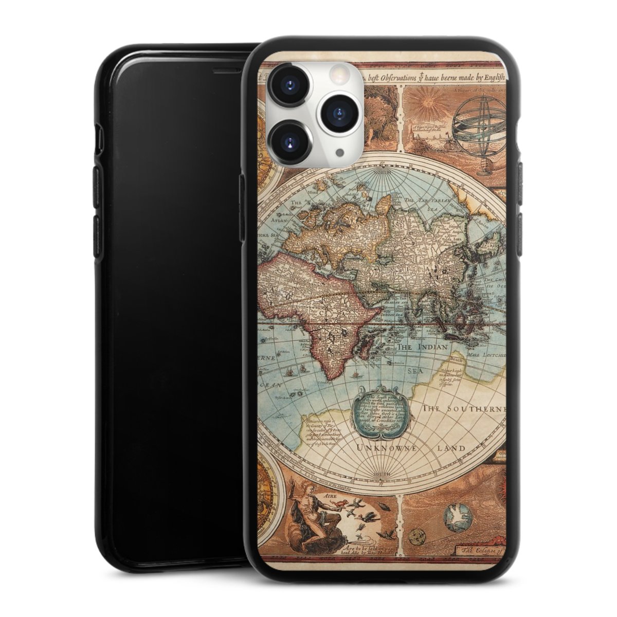 iPhone 11 Pro Max Handy Silikon Hülle Case schwarz Handyhülle World Map Vintage Map