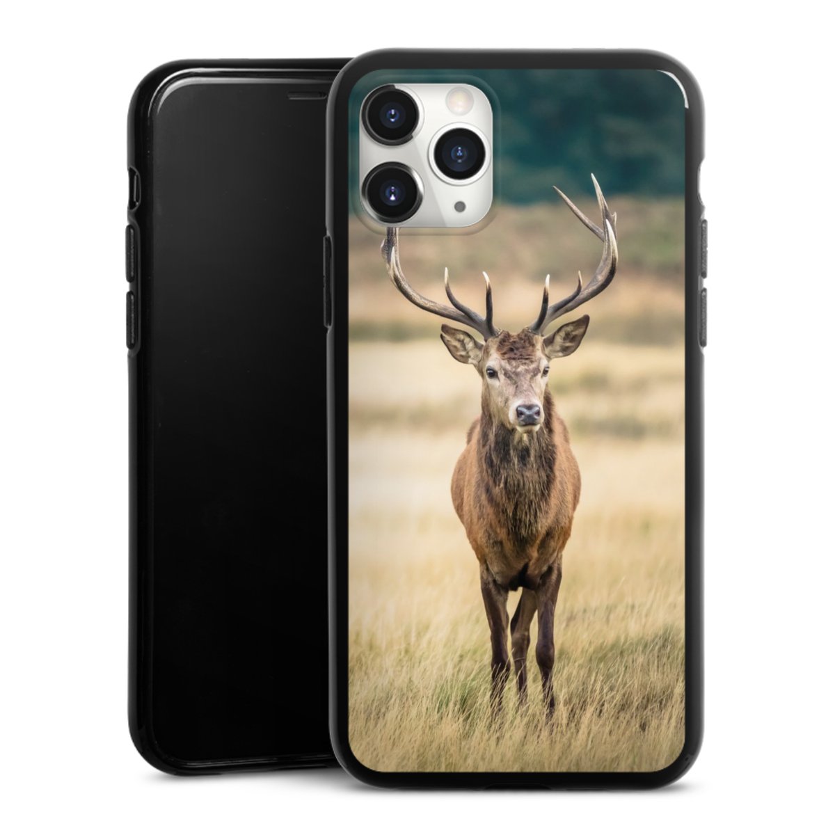 iPhone 11 Pro Max Handy Silikon Hülle Case schwarz Handyhülle Deer Meadow Forrest