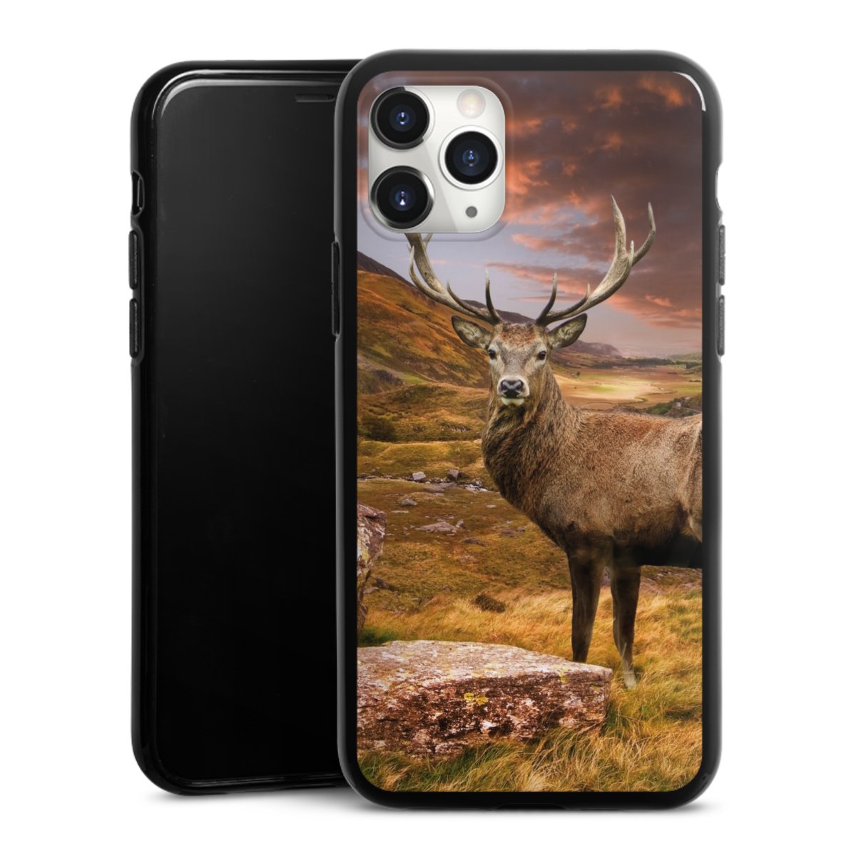 iPhone 11 Pro Max Handy Silikon Hülle Case schwarz Handyhülle Meadow Mountain Deer