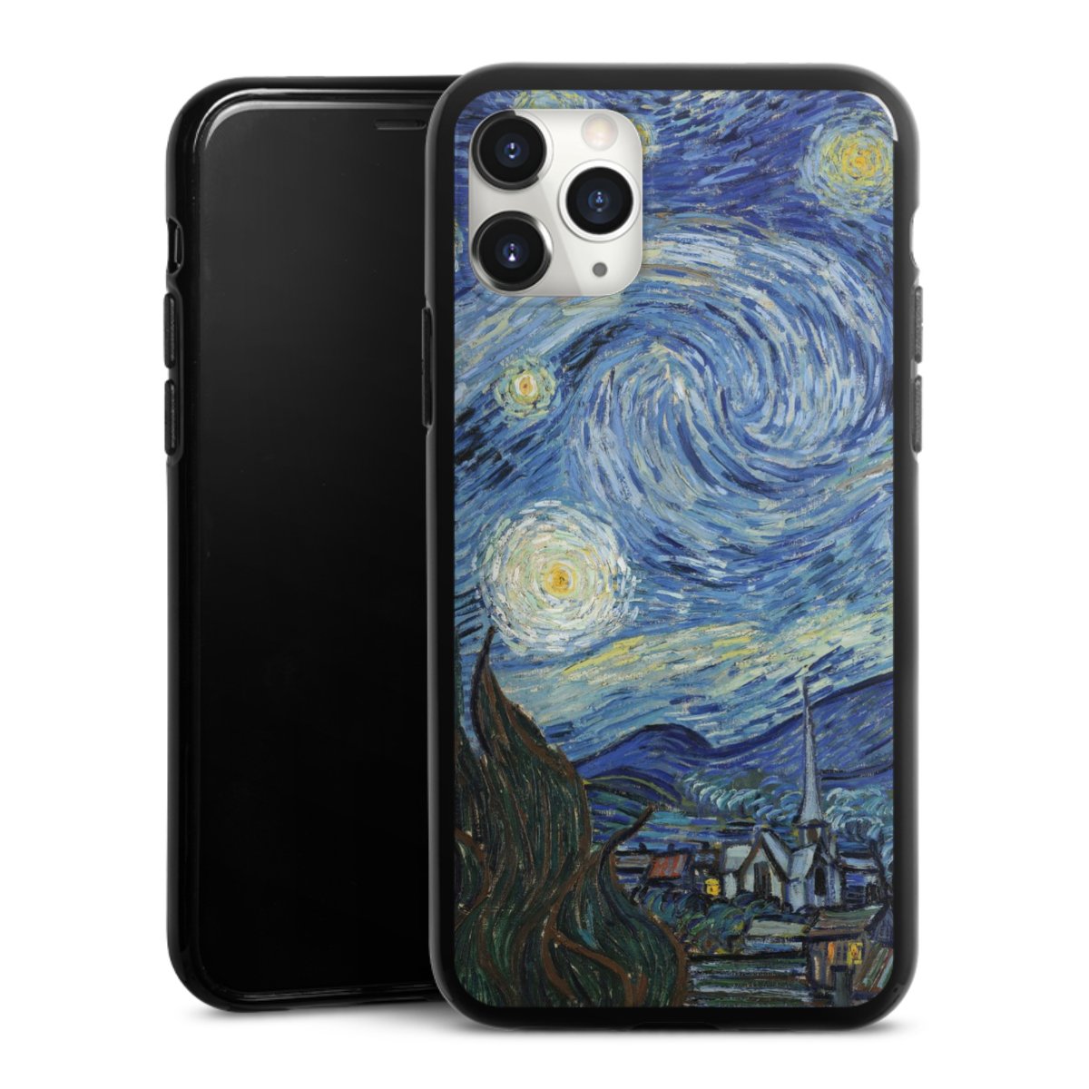 iPhone 11 Pro Max Handy Silikon Hülle Case schwarz Handyhülle The Starry Night Kunst Vincent Van Gogh