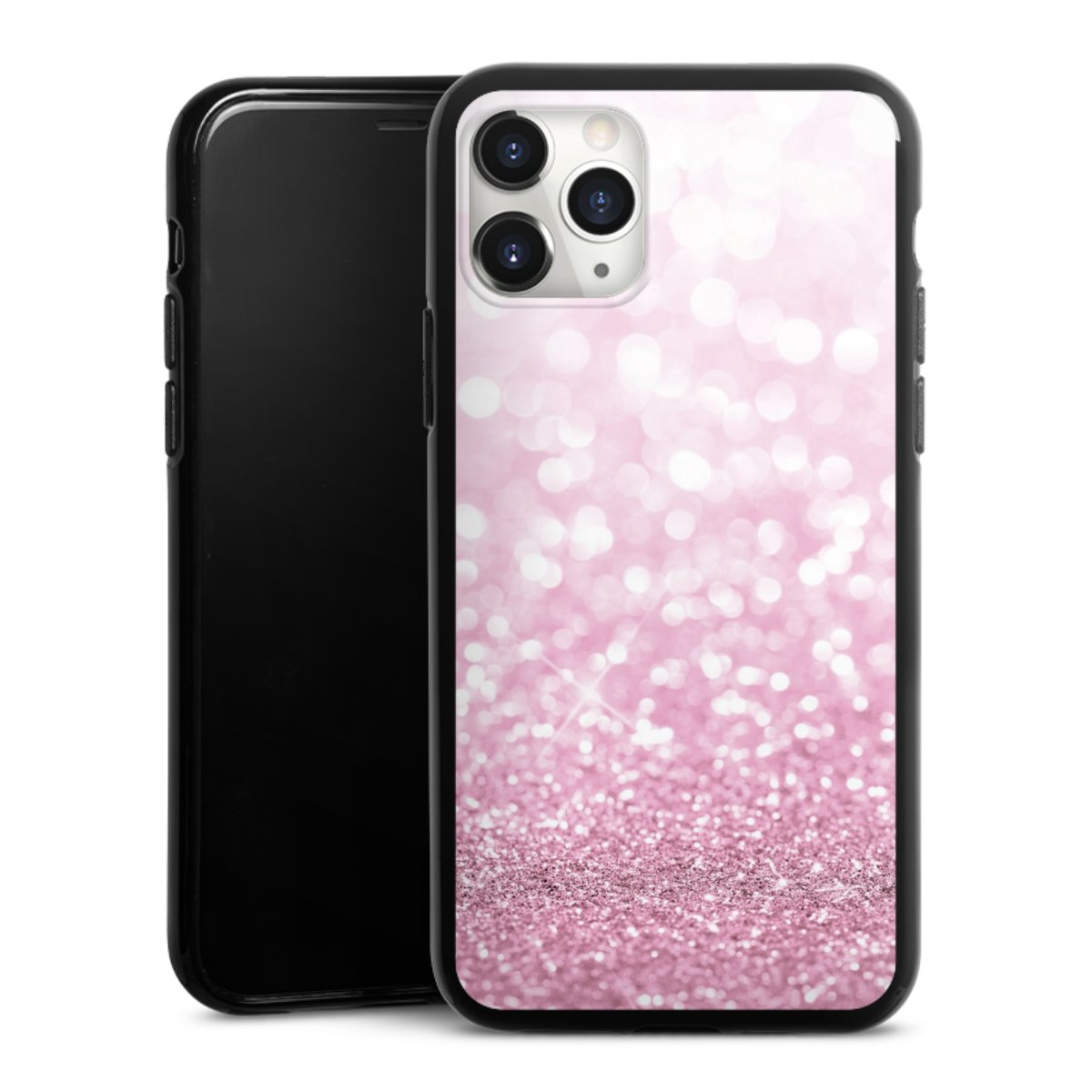 iPhone 11 Pro Max Handy Silikon Hülle Case schwarz Handyhülle Glitzer Pink Shine