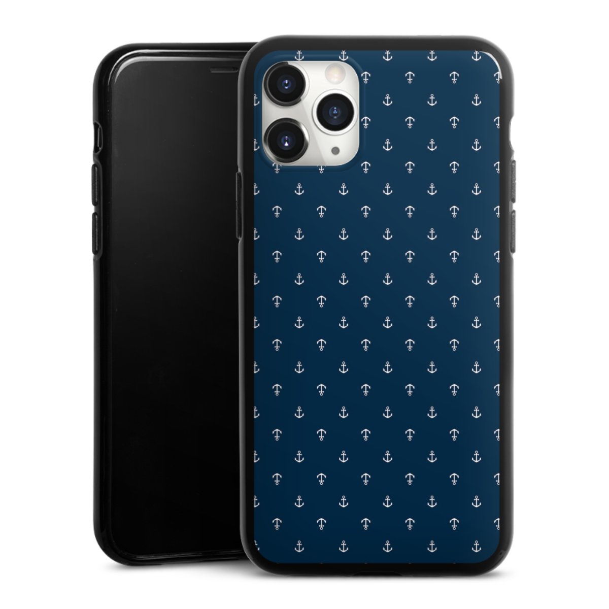 iPhone 11 Pro Max Handy Silikon Hülle Case schwarz Handyhülle Muster Anchor Sail