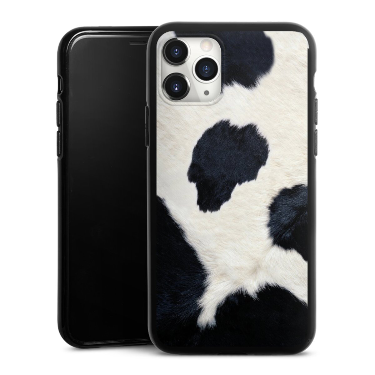 iPhone 11 Pro Max Handy Silikon Hülle Case schwarz Handyhülle Animal Look Animal Print Cow Skin